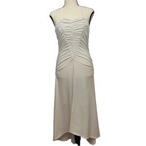 Moda Internation Hi/Lo Halter Dress w/Ruched Bodice, White, Size: 12